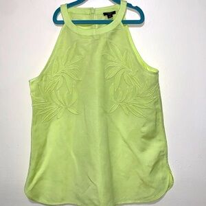 Ann Taylor Lime Green Linen Blend Floral‎ Blouse Size XSP